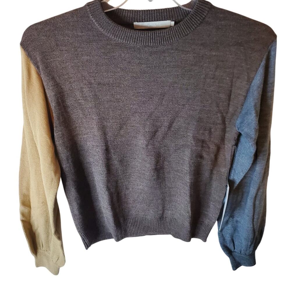 One Grey Day Crew Neck Tonal Sweater, Brown Base, NWT, Small